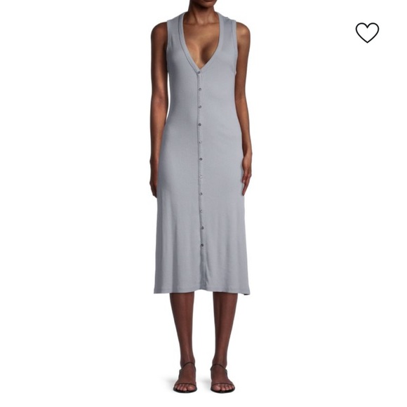 James Perse Ribbed Midi A-Line Dress Gray Cotton Button Front NWT Size 3 (L) - Picture 1 of 9